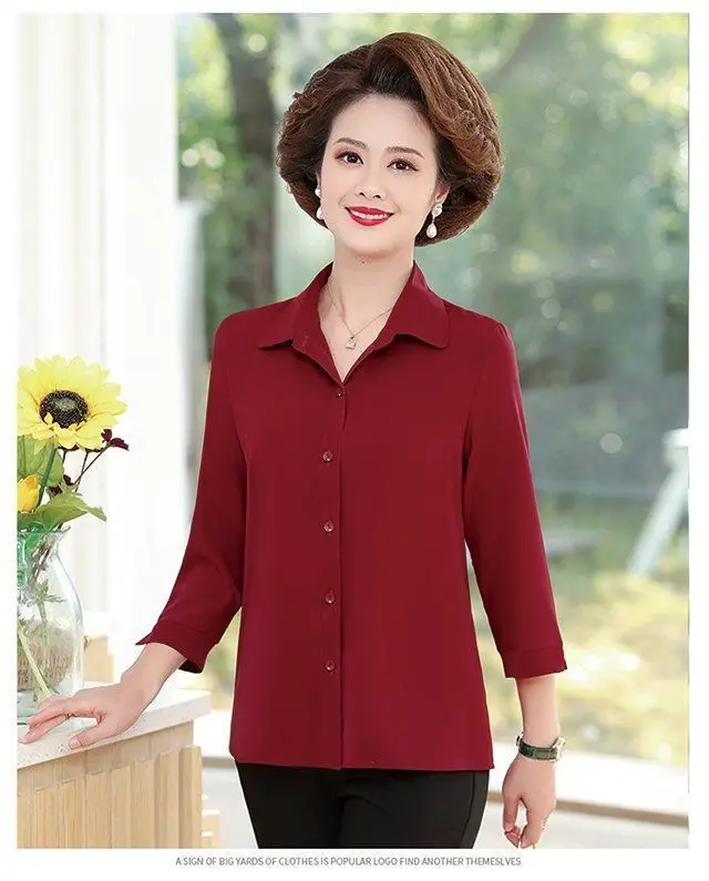 2024 Women Shirts with 3Q Sleeve Collar Red Green — feature 6
