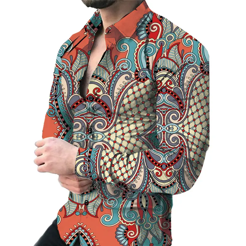 2026 Men's 3D Digital Print Shirt Navy Blue Gold Pattern - Image 11