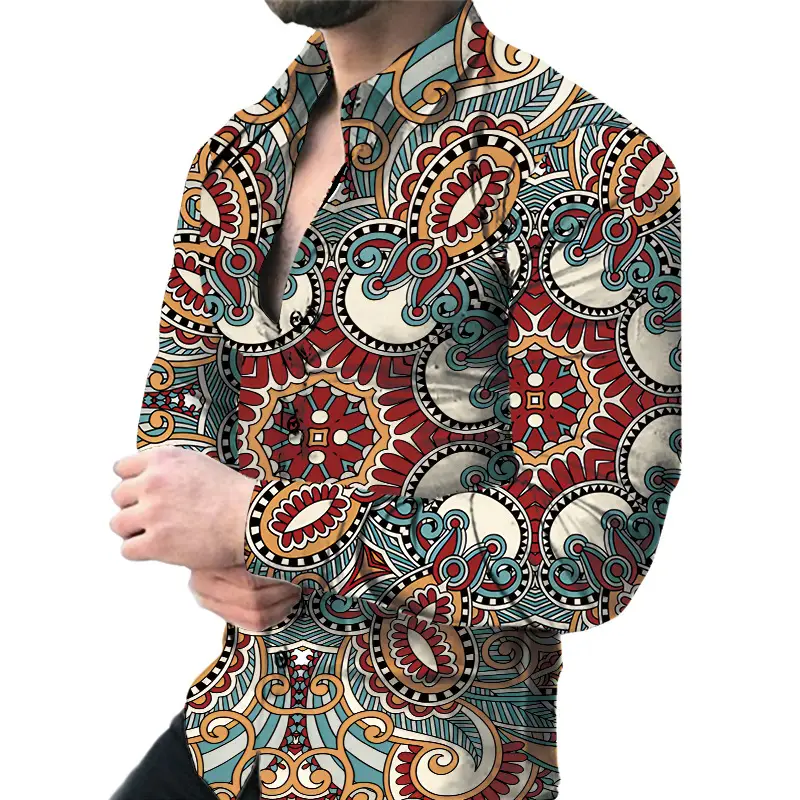2026 Men's 3D Digital Print Shirt Navy Blue Gold Pattern - Image 12