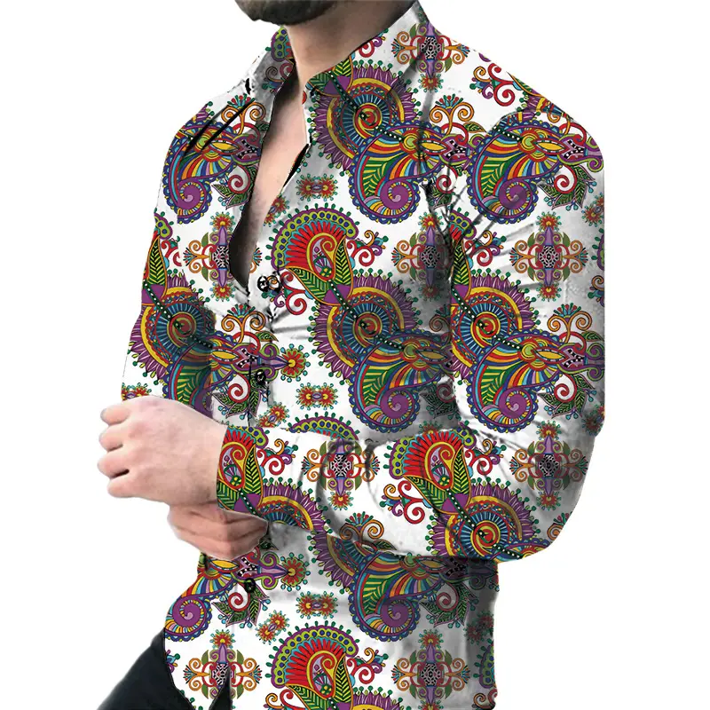 2026 Men's 3D Digital Print Shirt Navy Blue Gold Pattern - Image 8