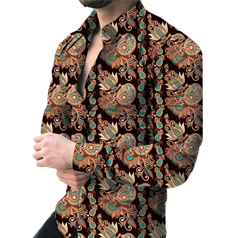 2026 Men's 3D Digital Print Shirt Navy Blue Gold Pattern - Image 9