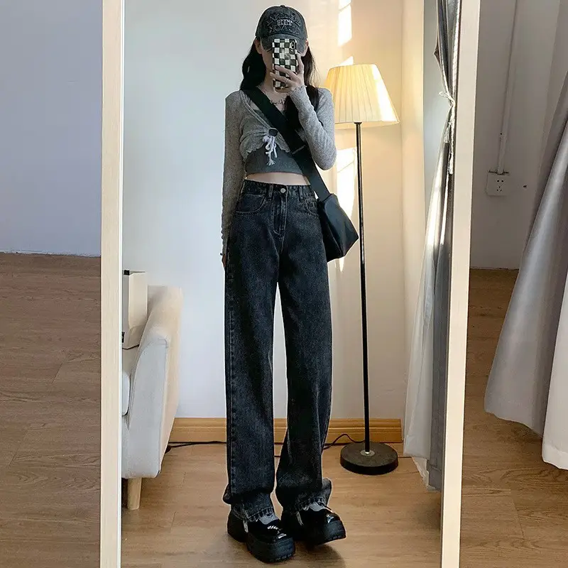 Women's Creamy White Wide Leg Jeans Autumn Loose Fit - Image 5