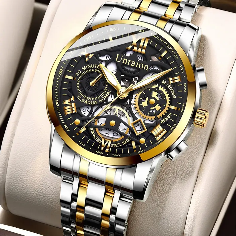 Cross-border Foreign Trade Automatic Hollow Mechanical Watch Men's Watch Men's Waterproof Fashionable Luminous Calendar Business TikTok