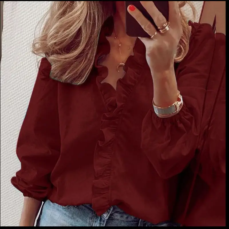 2025 Black Long Sleeve Ruffle T-Shirt Plus Size - Image 5