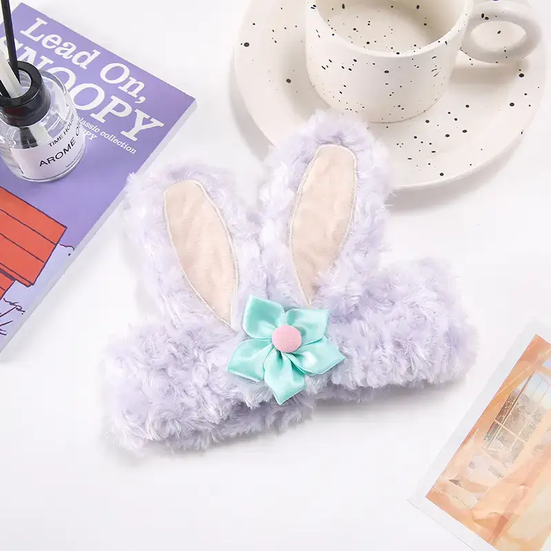 3D Rabbit Ears Hairband Women's Soft Purple with Blue Bow - Image 3
