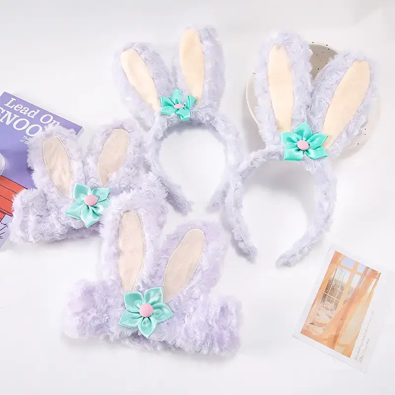 3D Rabbit Ears Hairband Women's Soft Purple with Blue Bow - Image 5