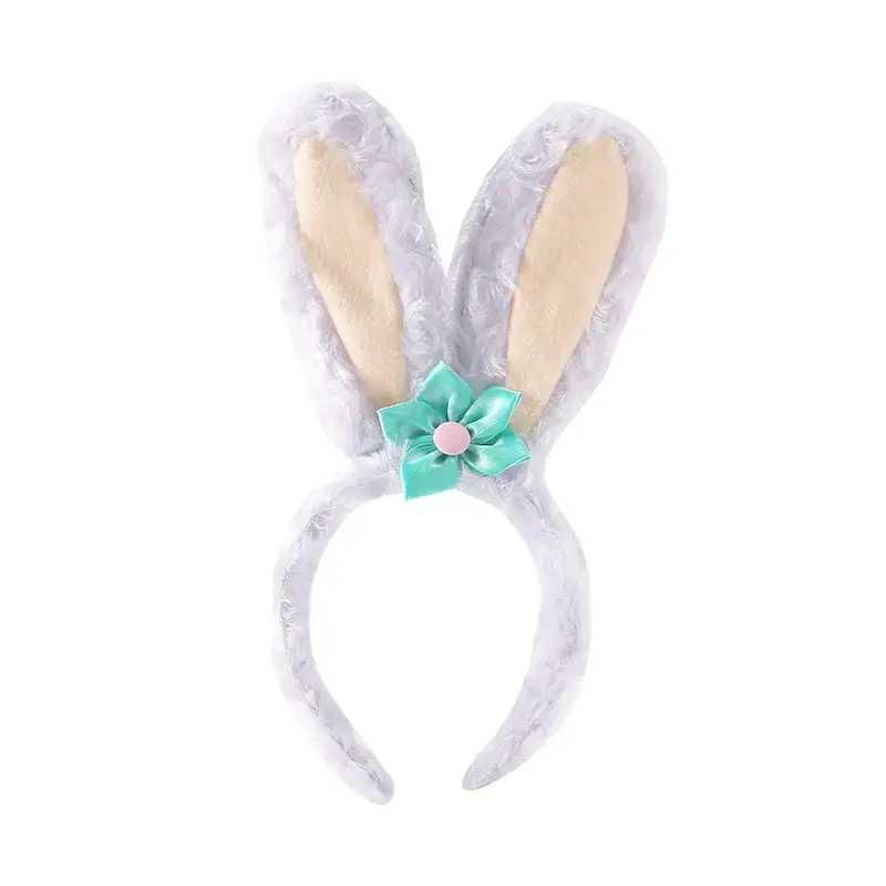 3D Rabbit Ears Hairband Women's Soft Purple with Blue Bow - Image 6