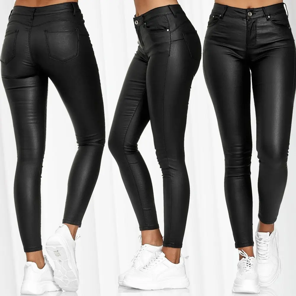High-Waisted Black Leather Slim Fit Pants for Women - Image 5