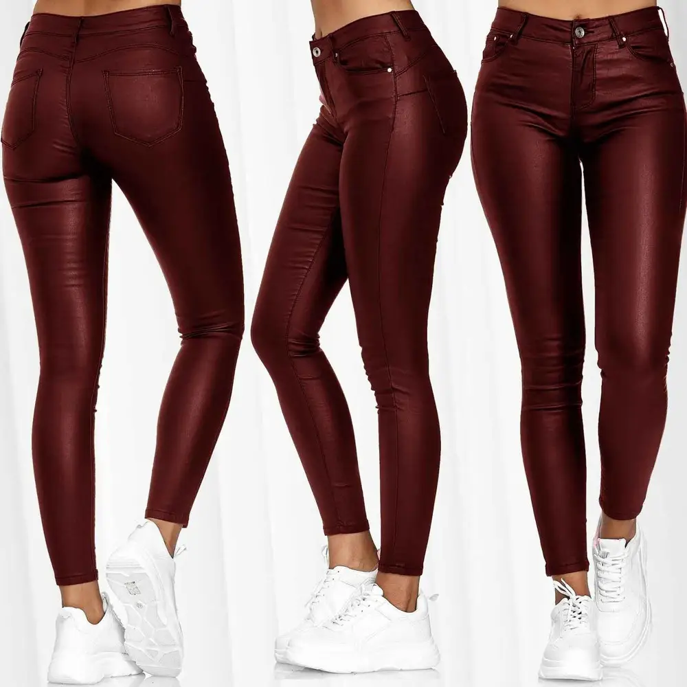 High-Waisted Black Leather Slim Fit Pants for Women - Image 3