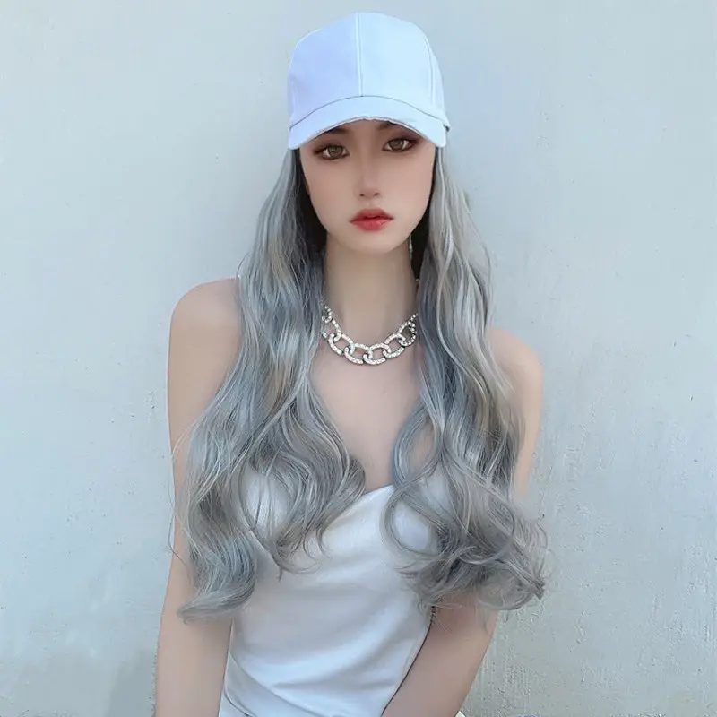 Korean Silver Curly Hair Wig for Women