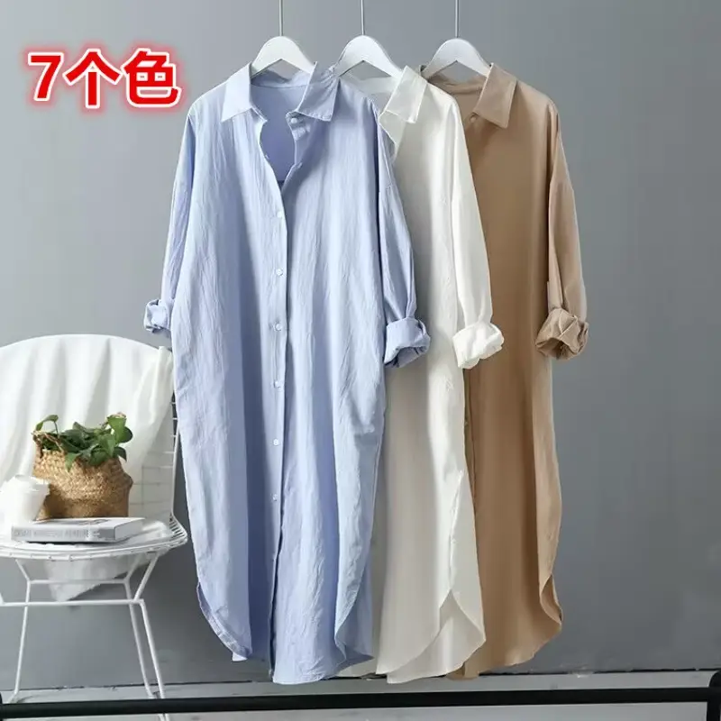 Women Korean Style Long Sleeve White Dress Large