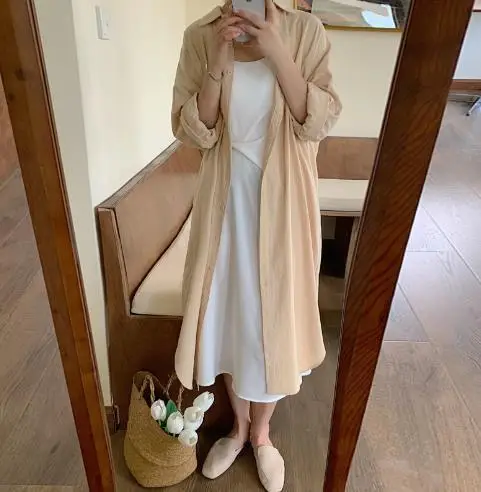 Women Korean Style Long Sleeve White Dress Large