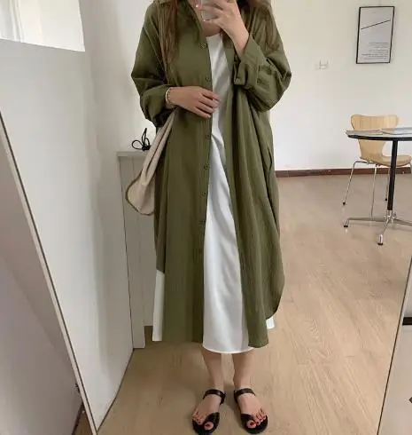 Women Korean Style Long Sleeve White Dress Large