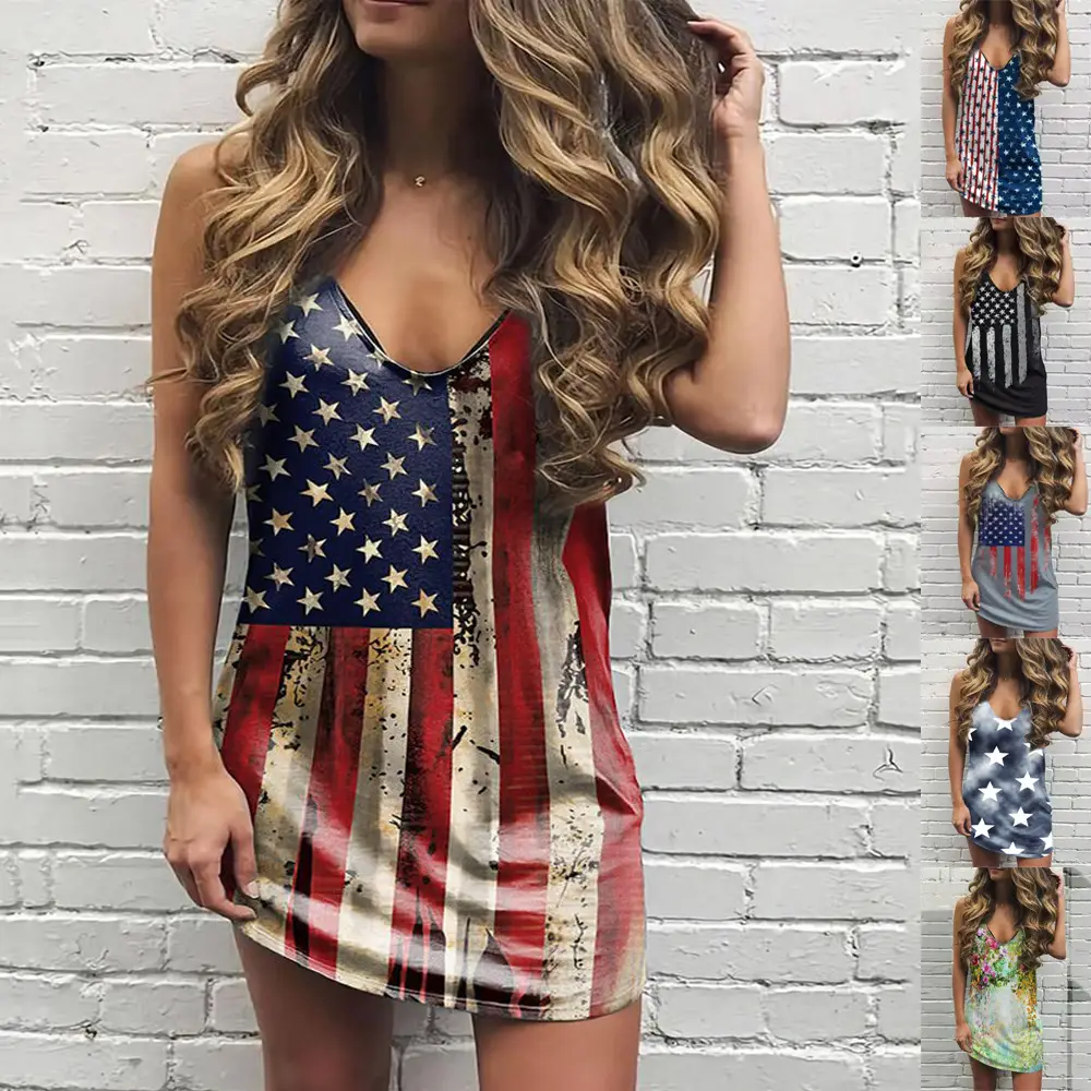 Women American Flag Printed Sleeveless Vest Dress - Image 8
