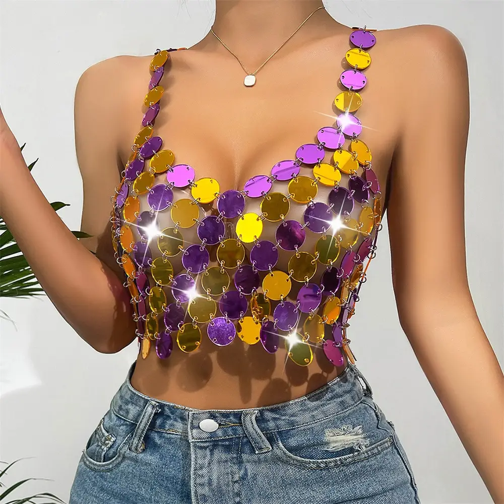 European & American New Aliexpress Amazon Beach Sexy Nightclub Handmade Acrylic Spliced Vest Top 201626 - Image 16