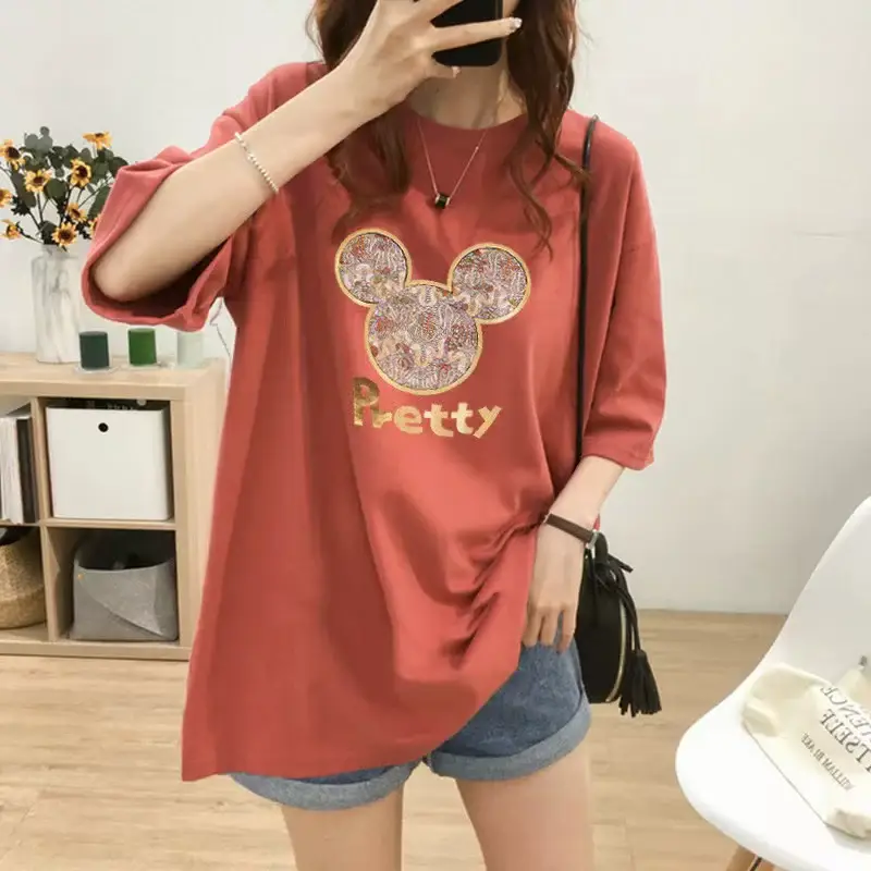 Women Loose Fit Yellow Mickey Mouse Breastfeeding Top — feature 26