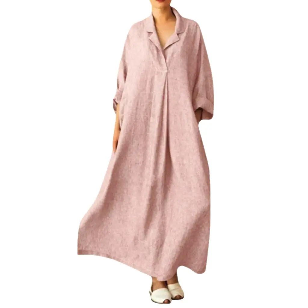 Ebya Long Sleeve Maxi Dress Pink Loose Large - Image 8