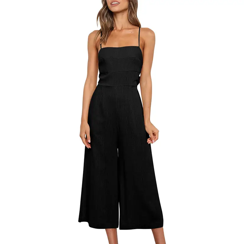 Women Cotton Linen Wrap Waist Lace-Up Jumpsuit White - Image 9