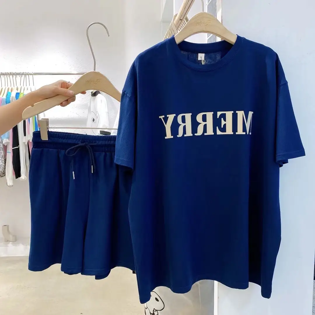 Women Silver Short Sleeve T-Shirt Shorts Set Summer
