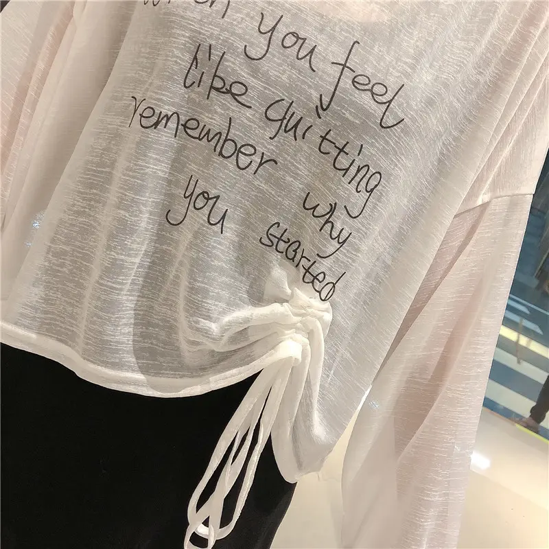 Women Chiffon Dress Suit White Black Drawstring Camisole Long Skirt - Image 6