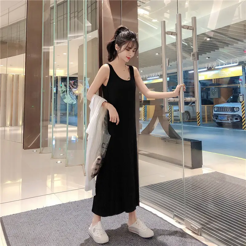 Women Chiffon Dress Suit White Black Drawstring Camisole Long Skirt — feature 9