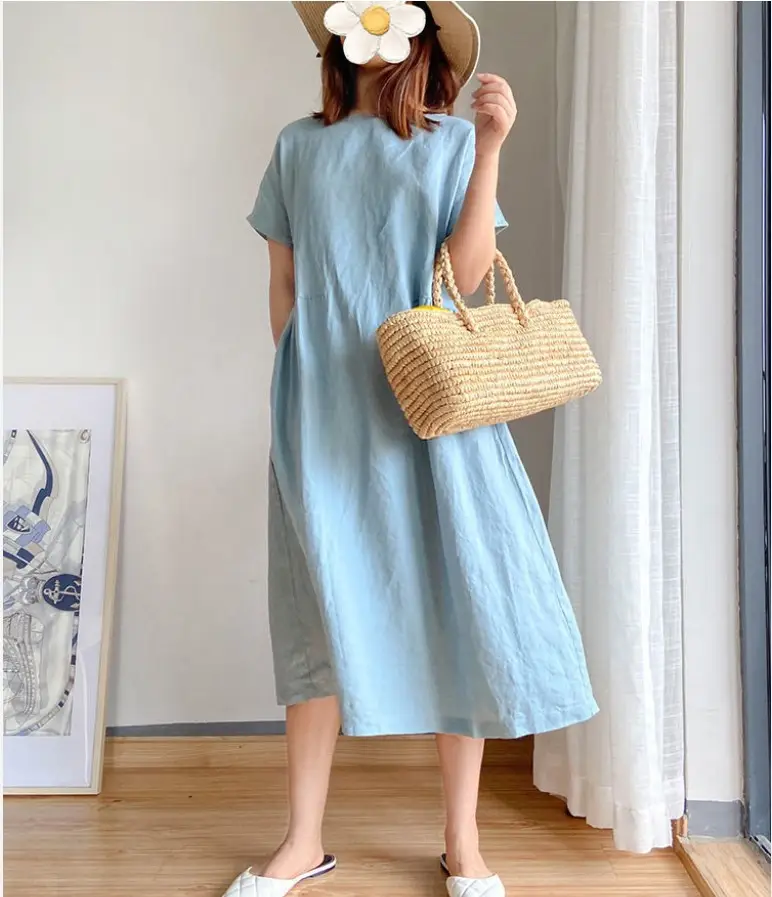 Blue Loose Slimming Dress Summer 2025 Large — feature 16