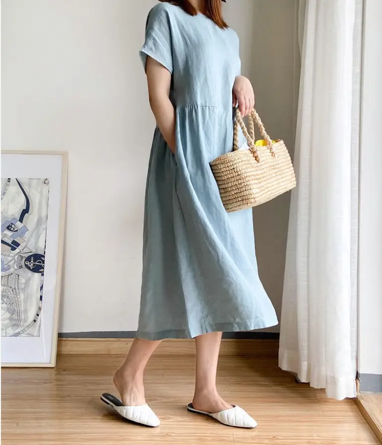 Blue Loose Slimming Dress Summer 2025 Large — feature 17