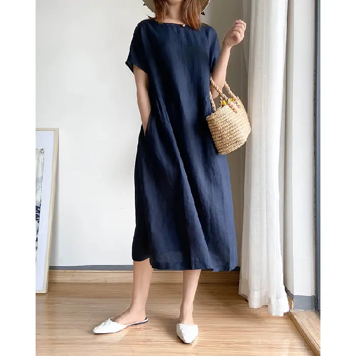 Blue Loose Slimming Dress Summer 2025 Large — feature 5