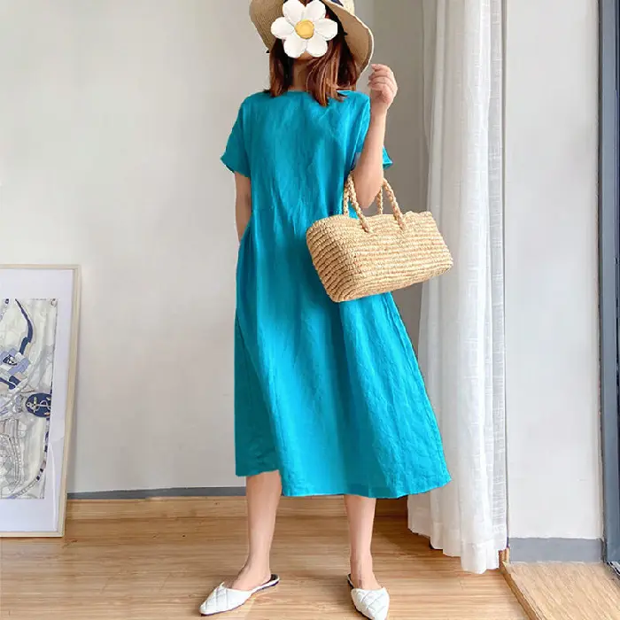 Blue Loose Slimming Dress Summer 2025 Large — feature 8