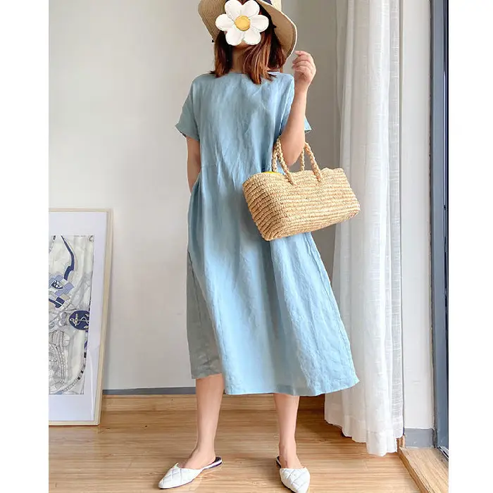 Blue Loose Slimming Dress Summer 2025 Large — feature 9