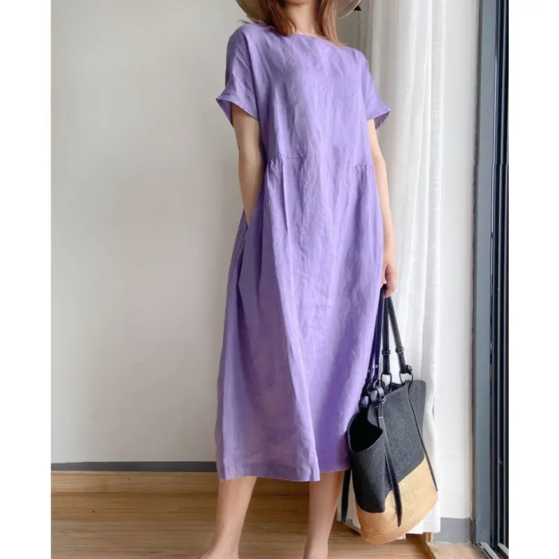 Blue Loose Slimming Dress Summer 2025 Large