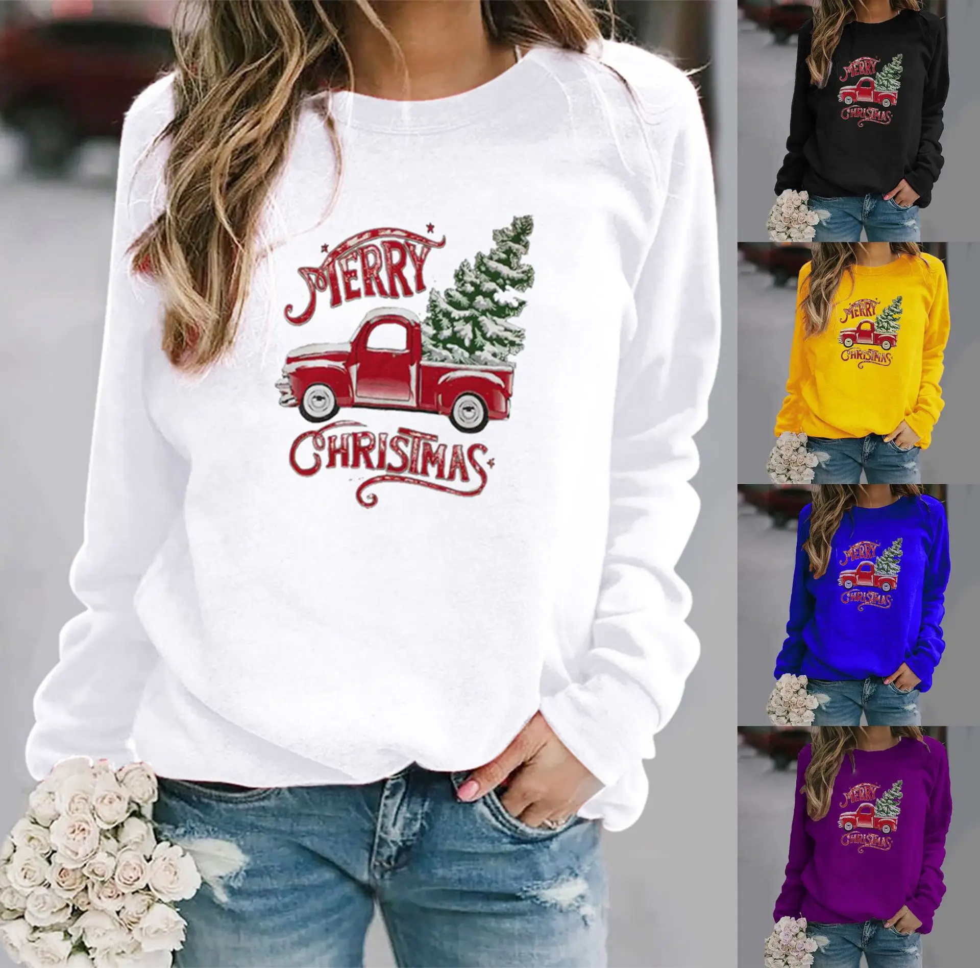Women Christmas Truck Printed Crewneck Sweat 2025 - Image 9