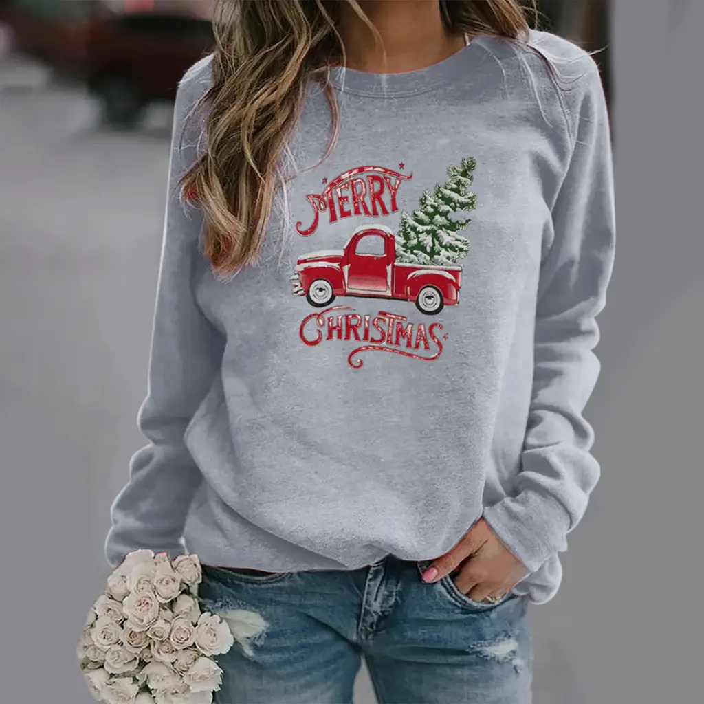 Women Christmas Truck Printed Crewneck Sweat 2025 - Image 3