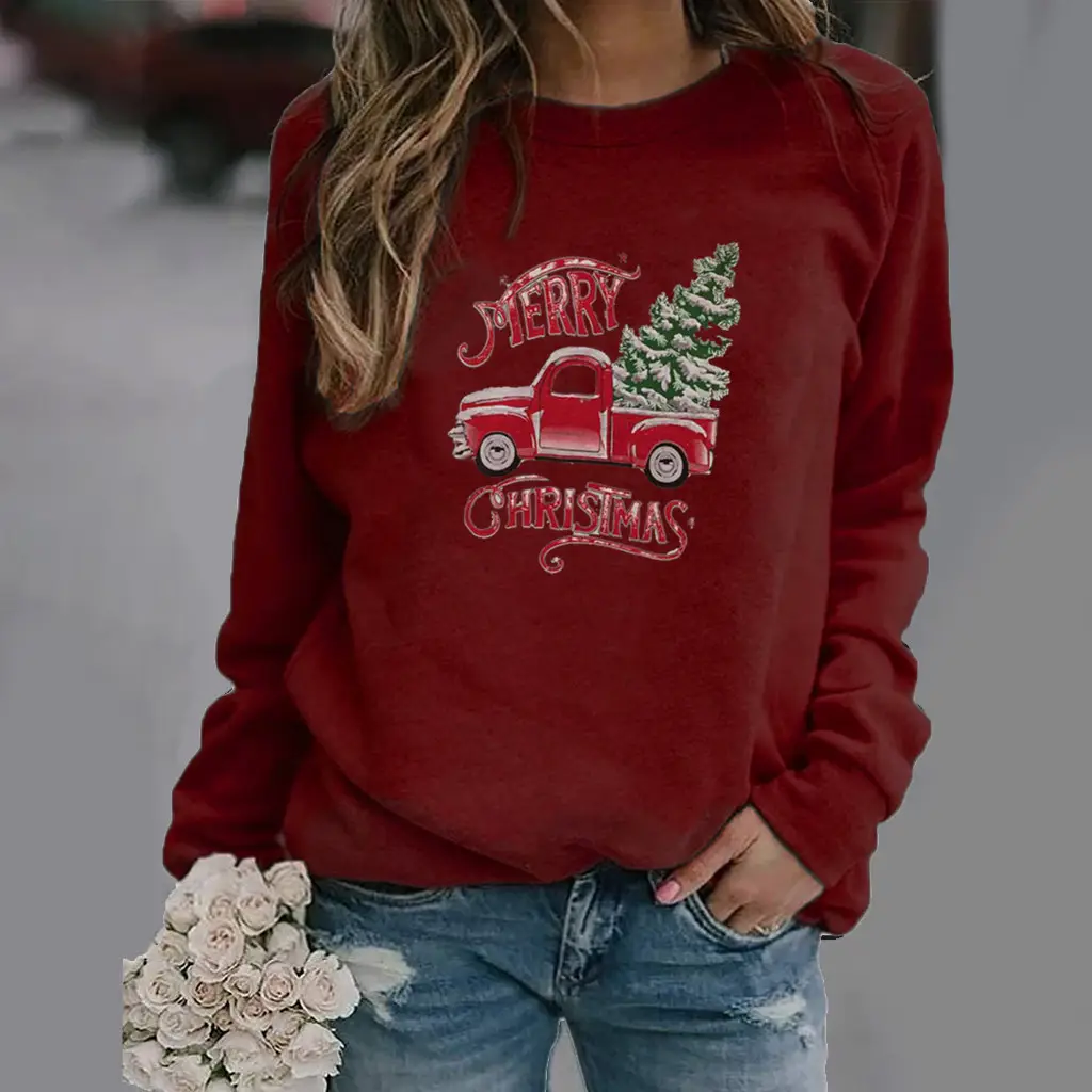 Women Christmas Truck Printed Crewneck Sweat 2025 - Image 8