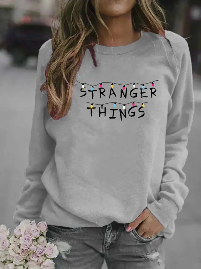 Women Printed Crew Neck Sweater Stranger Things 2025 - Image 3