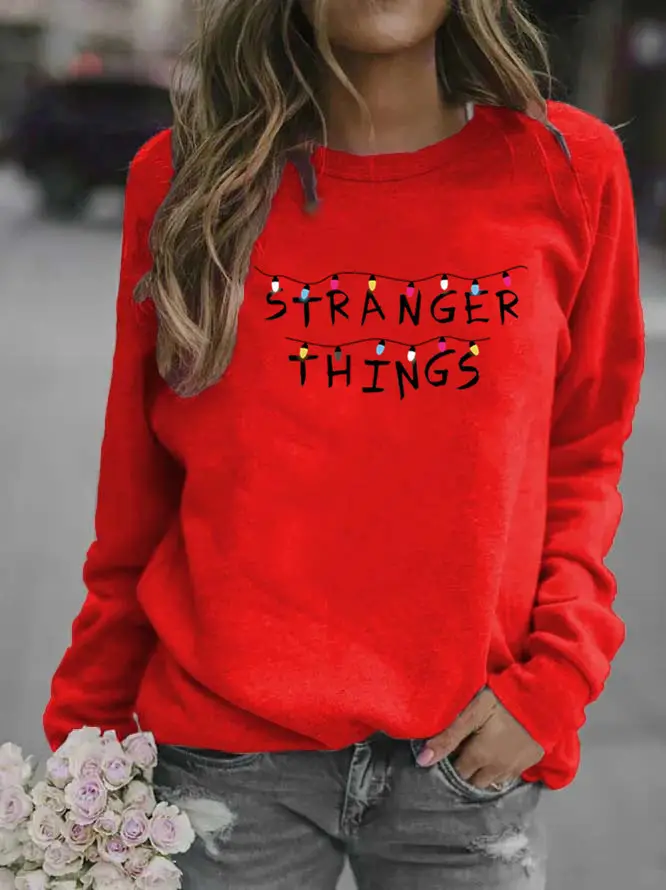 Women Printed Crew Neck Sweater Stranger Things 2025 - Image 4