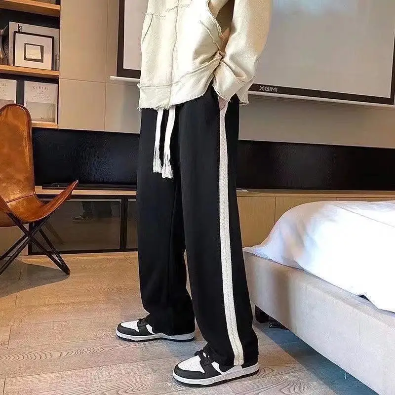 Men Korean Style Straight Trousers Black White - Image 7