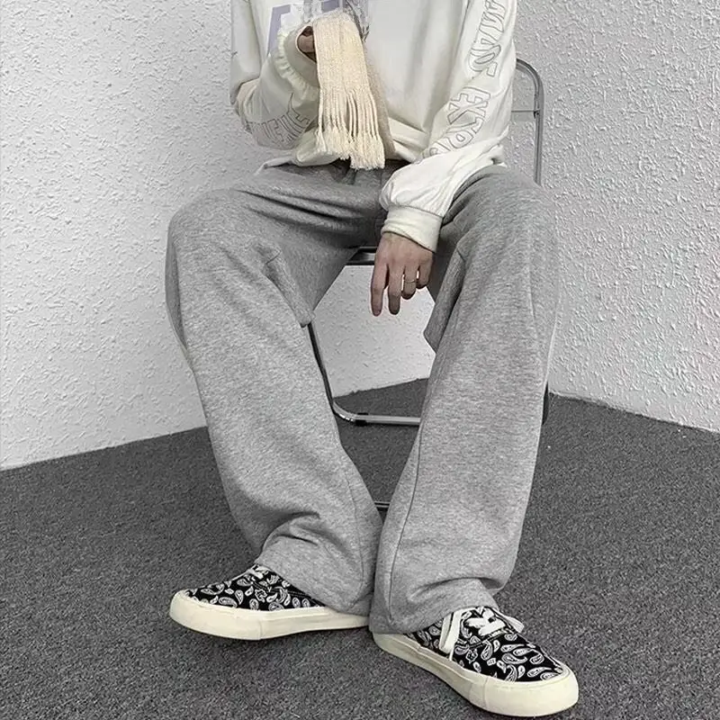 Men Korean Style Straight Trousers Black White - Image 5