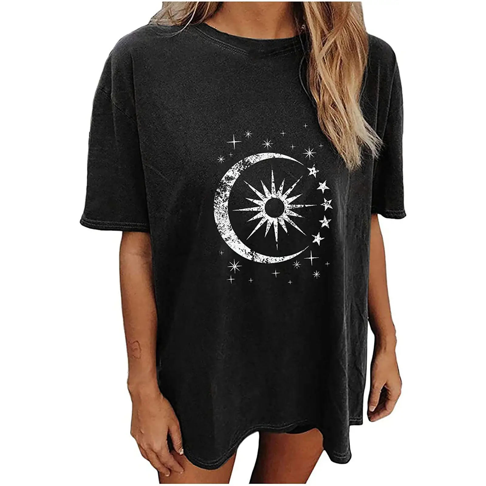 2025 Loose Planet Print Casual T-Shirt Black