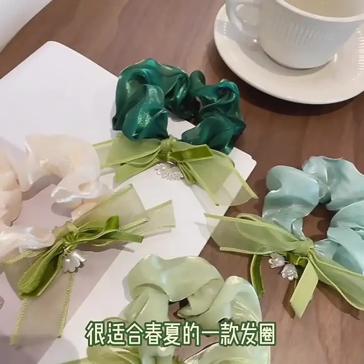 Black Lily of the Valley Hair Tie with Green Leaves