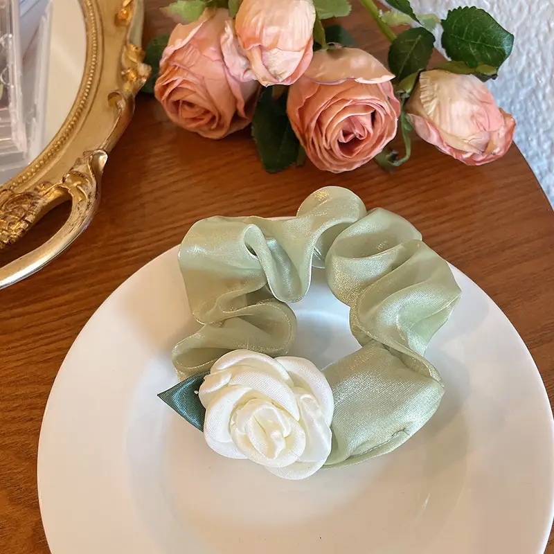 Black Lily of the Valley Hair Tie with Green Leaves
