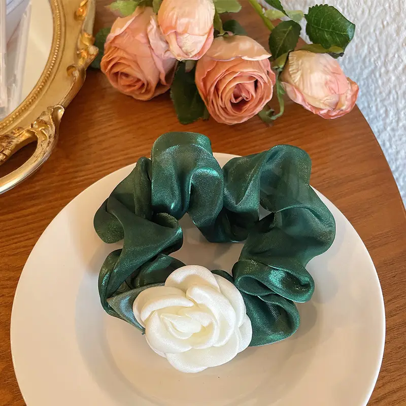 Black Lily of the Valley Hair Tie with Green Leaves