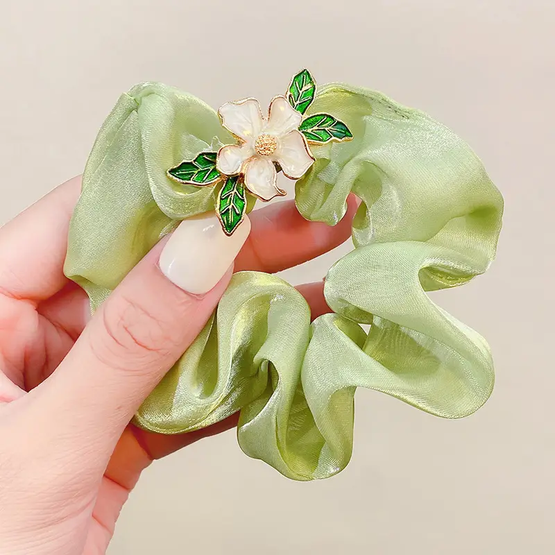 Black Lily of the Valley Hair Tie with Green Leaves