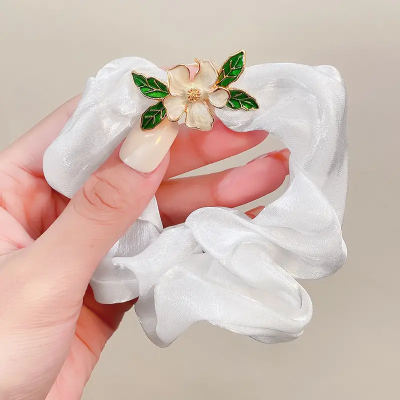 Black Lily of the Valley Hair Tie with Green Leaves