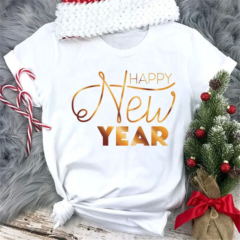 Women White Merry Christmas T-Shirt with High Heel Cartoon Print - Image 6