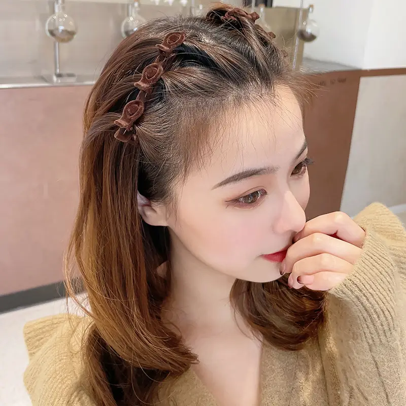 Red Flocked Braided Hairpin Side Bangs Texture Broken Hair Arrangement Duckbill Hairpin Hairband - Image 5