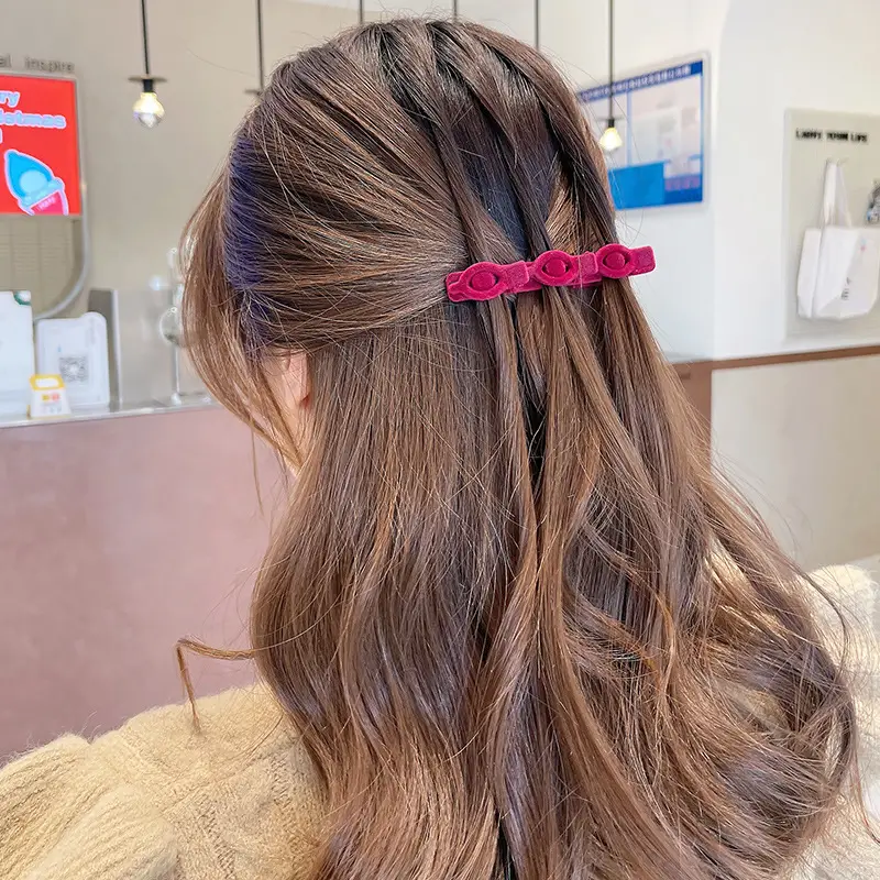 Red Flocked Braided Hairpin Side Bangs Texture Broken Hair Arrangement Duckbill Hairpin Hairband - Image 7