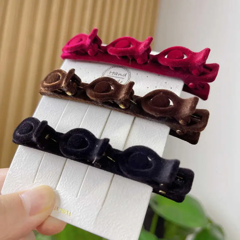 Red Flocked Braided Hairpin Side Bangs Texture Broken Hair Arrangement Duckbill Hairpin Hairband — feature 5