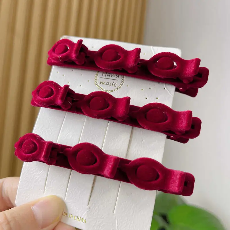 Red Flocked Braided Hairpin Side Bangs Texture Broken Hair Arrangement Duckbill Hairpin Hairband — feature 6