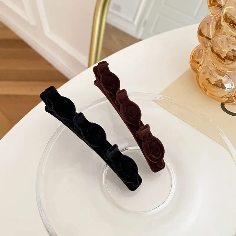 Red Flocked Braided Hairpin Side Bangs Texture Broken Hair Arrangement Duckbill Hairpin Hairband — feature 9